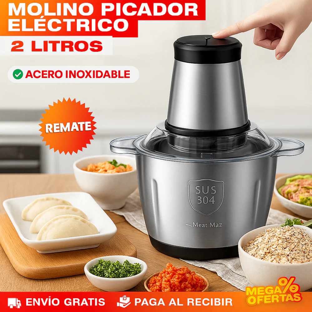 MOLINO PICADOR ELÉCTRICO ACERO INOXIDABLE 🔥2 LITROS🔥 (TAMAÑO GRANDE)